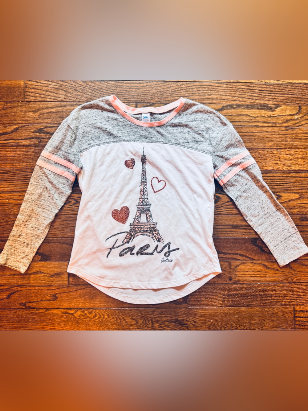 Justice Pink and Gray Paris Eiffel Long Sleeve Tee